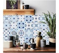 RwalkinZ Tile Stickers Peel and Stick 24 pcs Wall Tiles for Kitchen Bathroom Stick on Tiles Self Adhesive Waterproof Oil-Proof Moroccan Art (15cm x 15cm, 6x6 inches) for Stairs Table Floor A