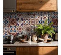 RwalkinZ Tile Stickers Peel and Stick 24 pcs Wall Tiles for Kitchen Bathroom Stick on Tiles Self Adhesive Waterproof Oil-Proof Moroccan Art (15cm x 15cm, 6x6 inches) for Stairs Table Floor E