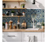 RwalkinZ Tile Stickers Peel and Stick 24 pcs Wall Tiles for Kitchen Bathroom Stick on Tiles Self Adhesive Waterproof Oil-Proof Moroccan Art (15cm x 15cm, 6x6 inches) for Stairs Table Floor A