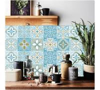 RwalkinZ Tile Stickers Peel and Stick 24 pcs Wall Tiles for Kitchen Bathroom Stick on Tiles Self Adhesive Waterproof Oil-Proof Moroccan Art (15cm x 15cm, 6x6 inches) for Stairs Table Floor A