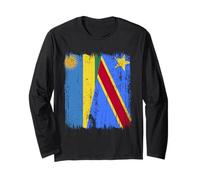 Rwanda Congo Half Flag Rwandan Congolese Pride Jersey Long Sleeve T-Shirt