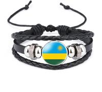 Rwanda Flag Bracelet - African Countries Multi-Layer Woven Wristband Bangle,Adjustable Patriotic Jewelry Gifts Accessories For Women Men,Black,Long:18Cm