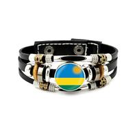 Rwanda Flag Bracelet,Woven Leather Flags Bracelets,Detachable Flag Bracelet For Men And Women,National Cuff Rope Wristband Jewelry,Fashion Handmade Bracelet For Man Woman Special Day'S Gift,Style