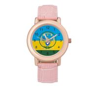 Rwanda Flag National Emblem Women’s Watch Quartz Wristwatch Analog with Leather Strap for Office