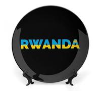 Rwanda Text Art Decorative Plate with Display Stand Ceramic Art Crafts Ornaments for Home Office Wall Decor