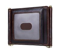 RWCCCRW Cowhide Leather RFID Money Clip Slim Card Wallet Trifold Male Cash Clamp Man Cash Holder Zip Coin Pocket