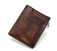 RWCCCRW Mens Wallet Zipper Genuine Leather Card Holders Cowhide Zip Coin Pocket Bifold Wallets for Men