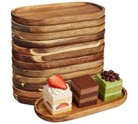 RWFMO 12 Pcs Acacia Wood Oval Serving Trays, Small Wooden Serving Platters Bulk, Reusable Wooden Kitchen Trays for Bread Fruit Appetisers Perfume Plants(25x12.5x2cm)