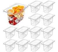 RWFMO 12 Pcs Plastic Food Pan, GN 1/9 Gastronorm Clear Hotel Pans, Stackable Table Pan Food Containers Reusable Clear Restaurant Pans for Home Kitchen Bar(17.5x10.8x9.8cm)