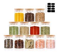 RWFMO 12Pcs 180ml Glass Spice Jars, Seasoning Jars with Bamboo Lid, Airtight Small Round Spice Jar, Empty Clear Glass Storage Containers for Salt Pepper Sugar Nuts Candy