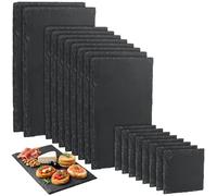 RWFMO 18 Pcs Slate Serving Platter, 3 Size Black Slate Cheese Board, Rectangular Natural Slate Place Mat Charcuterie Boards for Sushi Appetizer Meat Gift