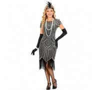 RWFMO 1920s Flapper Dress for Women, Black Sequin Fringe Costume Set (M)