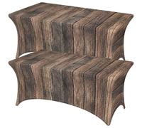 RWFMO 2 Pack 6FT Stretch Tablecloths, Fitted Spandex Wood Grain Table Covers, Wooden Print Trestle Table Covers for Market Stall Buffet Table Banquet Wedding and Events