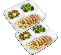 RWFMO 2 Pcs Ceramic Divided Plates, 3 Compartment Plates White, Reusable Ceramic Section Plate for Balanced Meals Dinner Snack, Microwave Dishwasher Safe (Square)