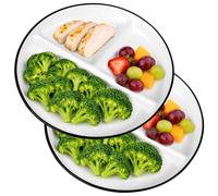 RWFMO 2 Pcs Ceramic Divided Plates, 3 Compartment Plates White, Reusable Ceramic Section Plate for Balanced Meals Dinner Snack, Microwave Dishwasher Safe (Round)