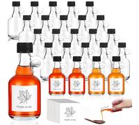 RWFMO 24 Pack 100ml Empty Glass Syrup Bottles, Maple Syrup Jars with Lids and Handle, Small Glass Bottles with Stickers for Wedding Favours Sloe Gin Homemade Gifts Samples, 12 x 5cm