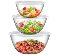 RWFMO 3 Pack Glass Mixing Bowls Set with Lids, Clear Large Stackable Salad Bowls Nesting Storage Bowl for Cooking Baking Serving, Dishwasher Microwave Freezer Safe(1L, 2.5L, 4.2L)