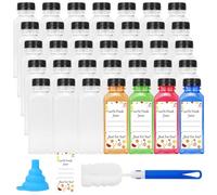 RWFMO 35 Pack 350ml Plastic Juice Bottles with Caps, Square Clear Drink Bottles with Labels Brush Funnel, Reusable Empty Water Containers Bulk for Juice Milk Smoothie
