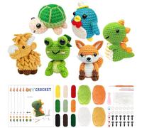 RWFMO 6 Pack Crochet Kit for Beginners, Crochet Animal Kit with Step-by-Step Video Tutorials, Complete DIY Starter Knitting Set with Yarn & Hooks for Adults, Highland Cow Dinosaur Fox