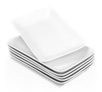 RWFMO 6 Pack Rectangular Serving Platters, White Porcelain Serving Plates 24.7cm, Stackable Appetizer Plates Set with Raised Edges for Party Buffet Kitchen