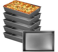 RWFMO 6 Pcs Detroit Style Pizza Pans, Carbon Steel Black Deep Baking Tray, Non Stick Square Pizza Pan Heavy Duty Sicilian Style Pan for Lasagna Brownies, 36.6cm x 24cm x 6.5cm