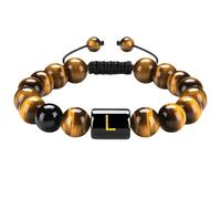 RWGSNB 10 Mm Natural Tiger Eye Stone Bracelets with A-Z Letter Initial Beaded Gemstone Bracelet Handmade Braided Vibrant Crystal Bangle Jewellery Gifts for Women Men Letter-L