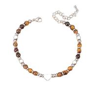 RWGSNB 4 Mm Natural Stone Bracelet for Womens Dainty Heart Bracelet Adjustable Lobster Clasp Bohemian Beaded Gemstone Bangles Reiki Healing Crystal Jewelry Gifts Tiger Eye