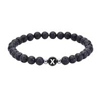 RWGSNB 6 Mm Natural Black Lava Beads Stone Bracelets with A-Z Letter Dainty Gemstone Initial Bracelets Stretch Crystal Bangle Spiritual Jewellery Gifts for Women Men Letter-X