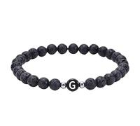 RWGSNB 6 Mm Natural Black Lava Beads Stone Bracelets with A-Z Letter Dainty Gemstone Initial Bracelets Stretch Crystal Bangle Spiritual Jewellery Gifts for Women Men Letter-G