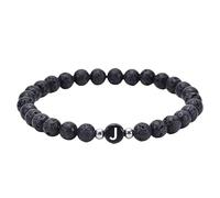 RWGSNB 6 Mm Natural Black Lava Beads Stone Bracelets with A-Z Letter Dainty Gemstone Initial Bracelets Stretch Crystal Bangle Spiritual Jewellery Gifts for Women Men Letter-J