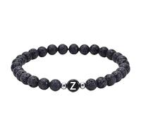 RWGSNB 6 Mm Natural Black Lava Beads Stone Bracelets with A-Z Letter Dainty Gemstone Initial Bracelets Stretch Crystal Bangle Spiritual Jewellery Gifts for Women Men Letter-Z