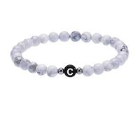 RWGSNB 6 Mm Natural White Turquoise Stone Bracelets with A-Z Letter Delicate Initial Beaded Bracelets Stretch Spiritual Crystal Bangle Jewellery Gifts for Women Men Letter-C