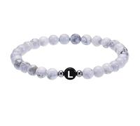 RWGSNB 6 Mm Natural White Turquoise Stone Bracelets with A-Z Letter Delicate Initial Beaded Bracelets Stretch Spiritual Crystal Bangle Jewellery Gifts for Women Men Letter-L