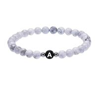 RWGSNB 6 Mm Natural White Turquoise Stone Bracelets with A-Z Letter Delicate Initial Beaded Bracelets Stretch Spiritual Crystal Bangle Jewellery Gifts for Women Men Letter-A