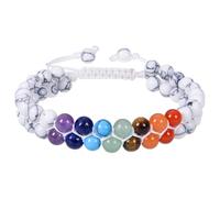 RWGSNB 7 Chakra Bracelet for Womens Men Wrap Layered Beads Gemstone Bracelet Adjustable Handmade Braided Rope Stone Bangles Reiki Healing Crystal Jewelry Gifts Howlite