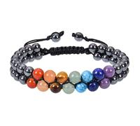 RWGSNB 7 Chakra Bracelet for Womens Men Wrap Layered Beads Gemstone Bracelet Adjustable Handmade Braided Rope Stone Bangles Reiki Healing Crystal Jewelry Gifts Hematite