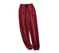 RWGSNB Flannel Pajama Pants Men Elastic Waist Warm Winter Pjs Trousers Fluffy Pj Bottoms with Pocket Lounge Pants Trousers Loungewear Nightwear for Sleep Running Red L