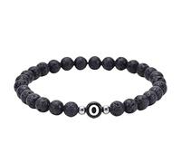 RWGSNB Gemstone Beaded Initial Bracelet for Couples 6 Mm Natural Black Lava Stone Bracelets with A-Z Letter Stretch Spiritual Crystal Bangle Dainty Jewellery Gifts Black-Letter O