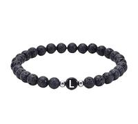 RWGSNB Gemstone Beaded Initial Bracelet for Couples 6 Mm Natural Black Lava Stone Bracelets with A-Z Letter Stretch Spiritual Crystal Bangle Dainty Jewellery Gifts Black-Letter L