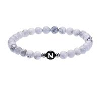RWGSNB Initial Beaded Bracelet for Couples 6 Mm Natural White Turquoise Gemstone Bracelets with A-Z Letter Stretch Spiritual Crystal Bangle Dainty Jewellery Gifts White-Letter N