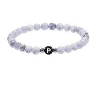 RWGSNB Initial Beaded Bracelet for Couples 6 Mm Natural White Turquoise Gemstone Bracelets with A-Z Letter Stretch Spiritual Crystal Bangle Dainty Jewellery Gifts White-Letter P