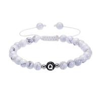 RWGSNB Initial Bracelet for Couples 6 Mm White Turquoise Bead Gemstone Bracelet with Letter A-Z Adjustable Braided Rope Reiki Stones Bangles Dainty Crystal Jewelry Gift White-Letter Q