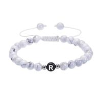 RWGSNB Initial Bracelet for Couples 6 Mm White Turquoise Bead Gemstone Bracelet with Letter A-Z Adjustable Braided Rope Reiki Stones Bangles Dainty Crystal Jewelry Gift White-Letter R