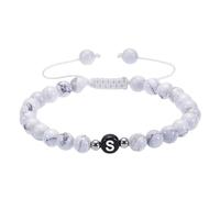 RWGSNB Initial Bracelet for Couples 6 Mm White Turquoise Bead Gemstone Bracelet with Letter A-Z Adjustable Braided Rope Reiki Stones Bangles Dainty Crystal Jewelry Gift White-Letter S