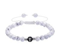 RWGSNB Initial Bracelet for Couples 6 Mm White Turquoise Bead Gemstone Bracelet with Letter A-Z Adjustable Braided Rope Reiki Stones Bangles Dainty Crystal Jewelry Gift White-Letter T