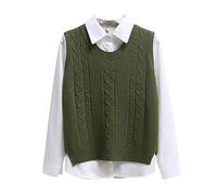 RWGSNB Jumpers for Women Women's Cable Knitted Sweater Vest Irregular High Low Hem Knit Waistcoats Top Loose Casual Sleeveless Jumpers Crew Neck Preppy Autumn Solid Color Gilets Top Green S