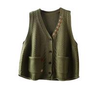 RWGSNB Jumpers for Women Women's Knitted Sleeveless Cardigan Casual Button Down Sweater Vest Chic Cable Knit Ladies Waistcoat Top Vintage Style Knitwear Gilets Tank Top with Pockets Green XXL