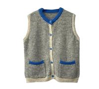 RWGSNB Jumpers for Women Women's Knitted Sleeveless Cardigan Vintage Striped Sweater Vest Chic Button Up Knitted Waistcoat Top Trendy Preppy Jumpers Casual Autumn Gilets Tank Top Gray L
