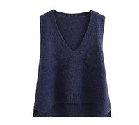 RWGSNB Jumpers for Women Womens Knitted Waistcoat Top Irregular High Low Hem Sleeveless Jumpers Boxy Casual Knit Sweater Vest with Pocket Vintage Autumn Gilets Tank Top for Daily Wear Navy XL