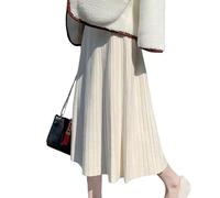 RWGSNB Knitted Skirt for Women UK Ladies Midi Skirt Elasticated Waist Winter A-Line Skirt Solid Color Knit Pleated Skirt for Daily Wear Dating Work Office White S
